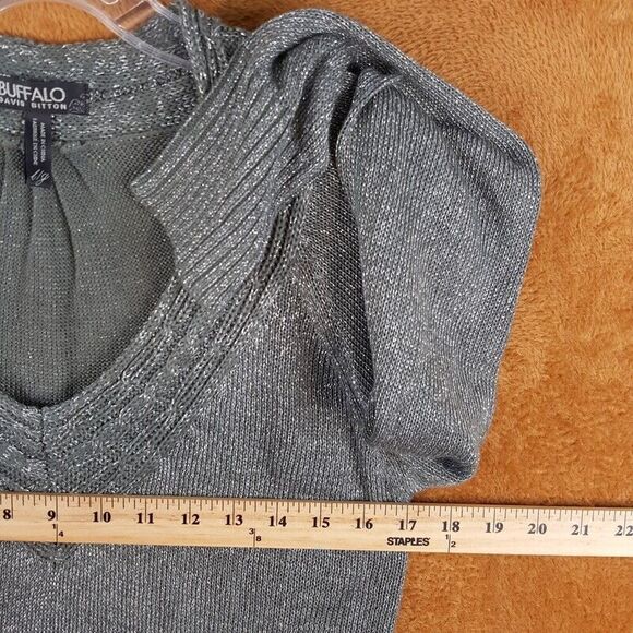 BUFFALO Womens Sweater Large Gray Pullover Tunic Silver Knit VNeck Raglan Sleeve - Picture 4 of 7